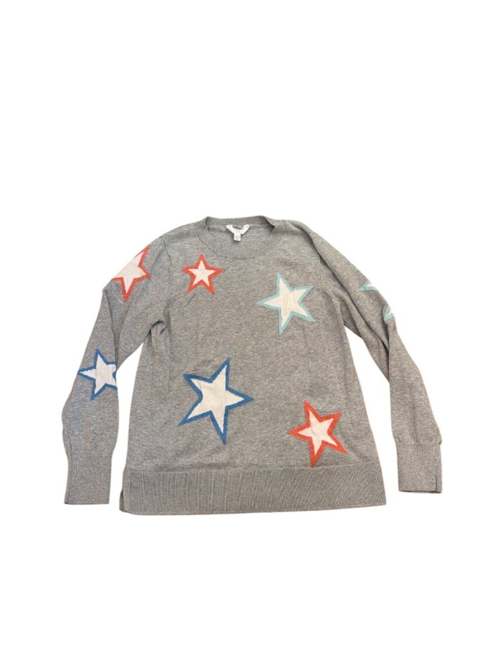 Time And Tru Sweater Large Womens Grey Star Print Pullover Cotton Blend Casual - Picture 2 of 7